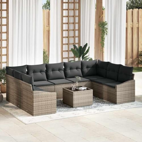 Aiious Gartensofa-Set 10 Stueck Grau Poly Rattan Bequem Schaumkissen Aiious Gartensofa-Set 10 Stueck Grau Poly Rattan Bequem Schaumkissen von Aiious