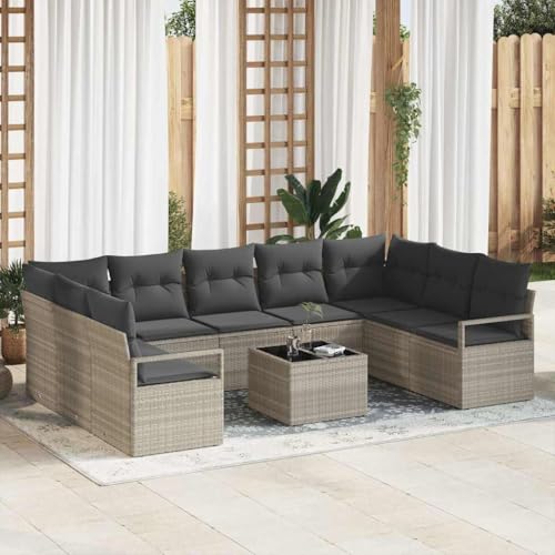 Aiious Poly Rattan Garten Sofa Set 10 Teile Hellgrau Wetterfest Modern Aiious Poly Rattan Garten Sofa Set 10 Teile Hellgrau Wetterfest Modern von Aiious