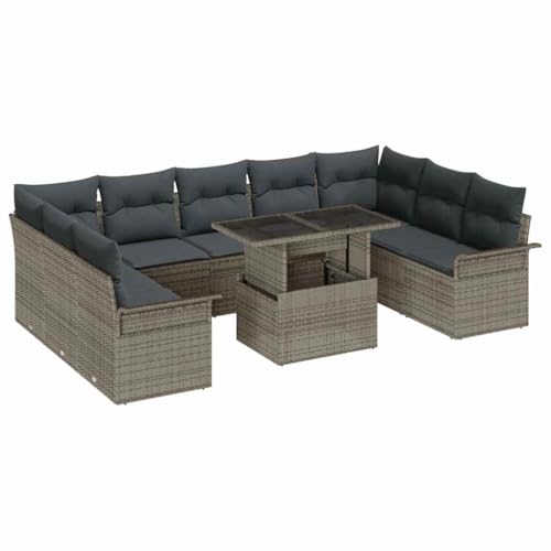 Aiious Garten-Sofa-Set 10 pcs Grau 100 x 55 x 73 cm Poly Rattan von Aiious