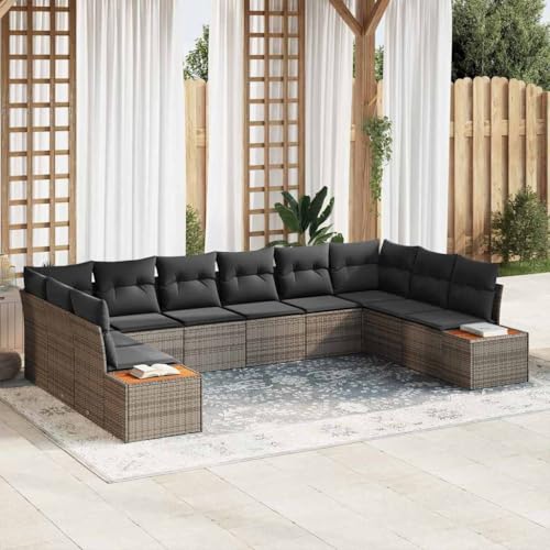 Aiious Garten-Sofa-Set 10 pcs Grau 344 x 209 x 85 cm Poly Rattan von Aiious