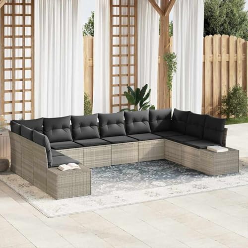 Aiious Garten-Sofa-Set 10 pcs Hellgrau 344 x 209 x 85 cm Poly Rattan von Aiious