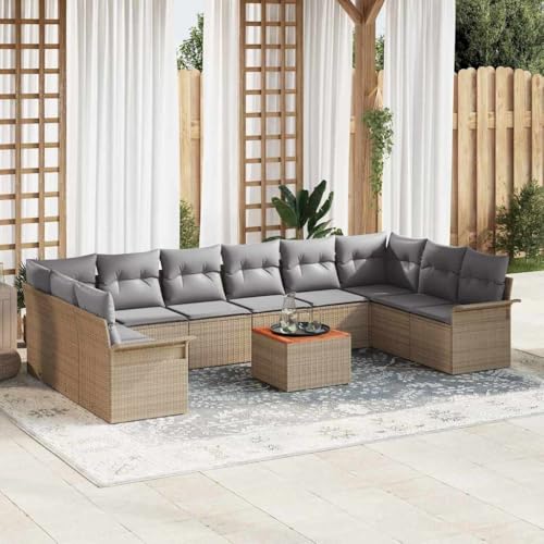 Aiious Gartensofa Set 11 TLG Beige Poly Rattan Wetterfest Aiious Gartensofa Set 11 TLG Beige Poly Rattan Wetterfest von Aiious