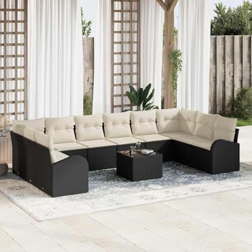 Aiious Modulares Poly Rattan Sofa Set mit 11 Teilen Schwarz f¨¹r Outdoor von Aiious