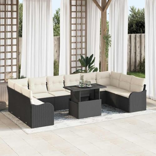 Aiious Garten-Sofa-Set 11 pcs Schwarz 100 x 55 x 73 cm Poly Rattan von Aiious