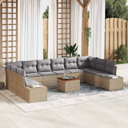 Aiious Wetterfeste Polyrattan Sitzgruppe 11 Personen Mit Kissen Gartenm?Bel Beige Stabil F¨¹r Terrasse von Aiious