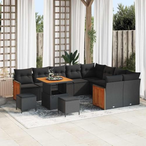 Aiious Garten-Sofa-Set 12 pcs Schwarz 80 x 80 x 71 cm Poly-Rattan von Aiious