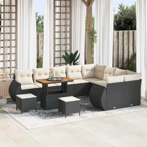Aiious Garten-Sofa-Set 12 pcs Schwarz und Creme 90 x 55 x 71 cm Aiious Garten-Sofa-Set 12 pcs Schwarz und Creme 90 x 55 x 71 cm von Aiious