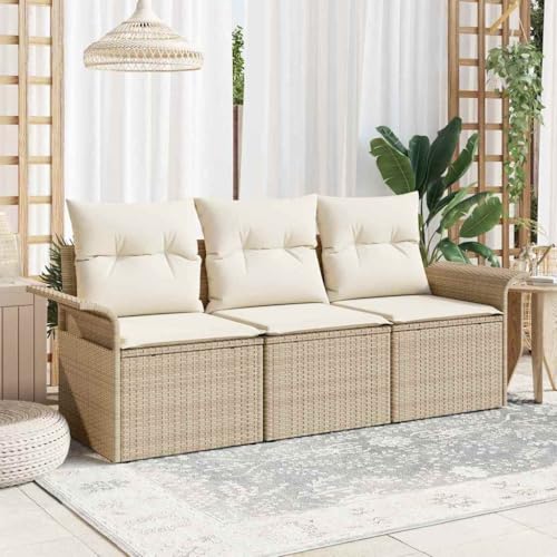 Aiious Garten-Sofa-Set 3 pcs Beige 196 x 62 x 85cm Poly-Rattan Aiious Garten-Sofa-Set 3 pcs Beige 196 x 62 x 85cm Poly-Rattan von Aiious