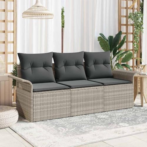 Aiious Garten-Sofa-Set 3 pcs Grau 196 x 62 x 85cm Poly-Rattan von Aiious