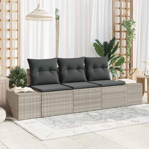 Aiious Poly Rattan Gartensofa Set 3 Stuecke Hellgrau Wetterfeste Terrassenm?Bel mit Kissen von Aiious