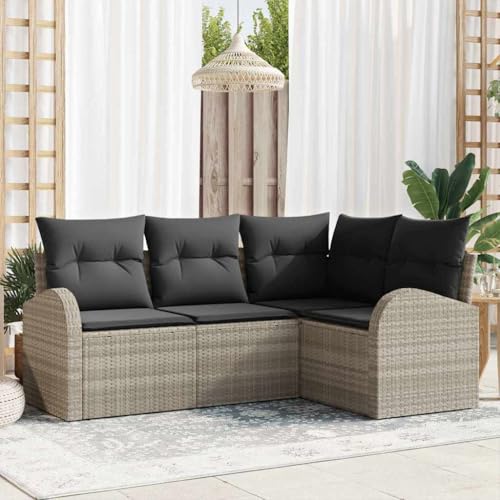 Aiious Robustes Poly Rattan Sofa Set 4-teilig mit Kissen f¨¹r Draussen Hellgraue Sitzgruppe f¨¹r Garten Terrasse und Balkon Aiious Robustes Poly Rattan Sofa Set 4-teilig mit Kissen f¨¹r Draussen Hellgraue Sitzgruppe f¨¹r Garten Terrasse und Balkon von Aiious