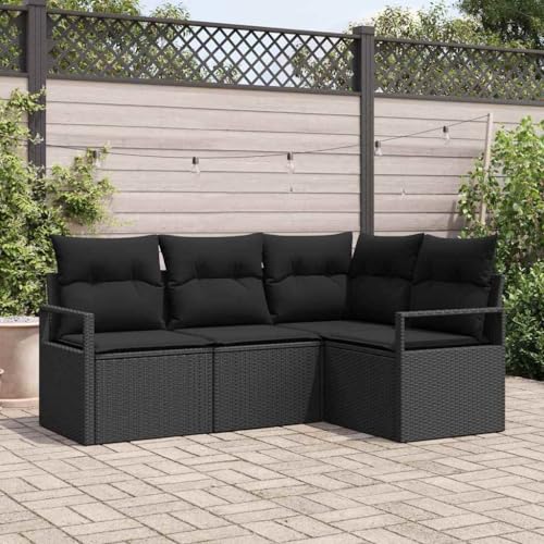 Aiious Robustes 4 Personen Gartensofa Set Poly Rattan Schwarz UV-best?ndig Pflegeleicht von Aiious