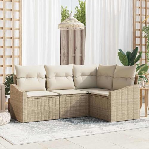 Aiious Poly Rattan Sofa Set 4 Personen Beige Outdoor Sitzgruppe f¨¹r Garten Terrasse von Aiious
