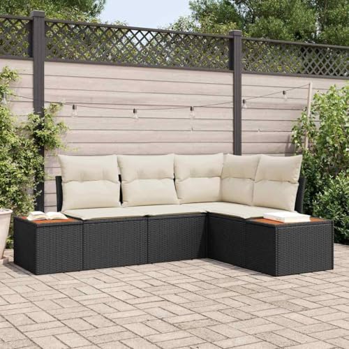 Aiious Modulares Gartensofa 4 Personen mit Polster Schwarz Wetterbestaendig von Aiious