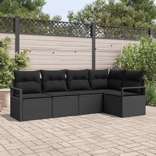 Aiious Modernes Gartensofa 5er Set Schwarz Wetterbestaendiges Poly Rattan von Aiious