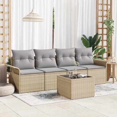 Aiious Robustes Gartensofa Set 5 Stuck Beige Wetterfestes Poly Rattan Aiious Robustes Gartensofa Set 5 Stuck Beige Wetterfestes Poly Rattan von Aiious