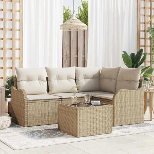 Aiious Robustes Terrassen Sofa Set 5tlg Beige UV-Best?ndiges Poly Rattan Aiious Robustes Terrassen Sofa Set 5tlg Beige UV-Best?ndiges Poly Rattan von Aiious