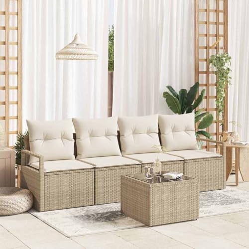 Aiious Garten-Sofa-Set 5 pcs Beige und Creme 55 x 55 x 37 cm von Aiious