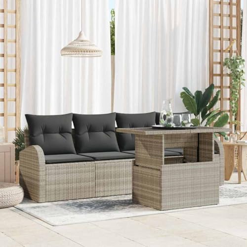 Aiious Garten-Sofa-Set 5 pcs Hellgrau 100 x 55 x 73 cm Poly Rattan von Aiious
