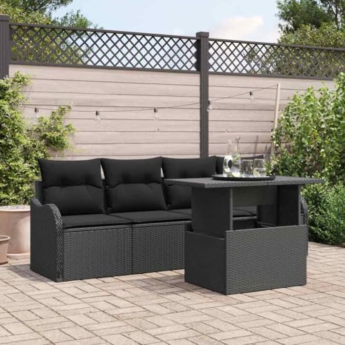 Aiious Garten-Sofa-Set 5 pcs Schwarz 100 x 55 x 73 cm Poly Rattan von Aiious