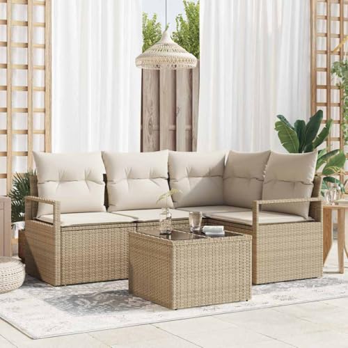 Aiious Stabiles 5er Gartensofa Set Beige Poly Rattan mit Polsterung f¨¹r Outdoor Nutzung Aiious Stabiles 5er Gartensofa Set Beige Poly Rattan mit Polsterung f¨¹r Outdoor Nutzung von Aiious