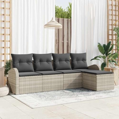 Aiious Robustes Aussensofa Set in Hellgrau mit 5 Sitzplaetzen und Kissen von Aiious