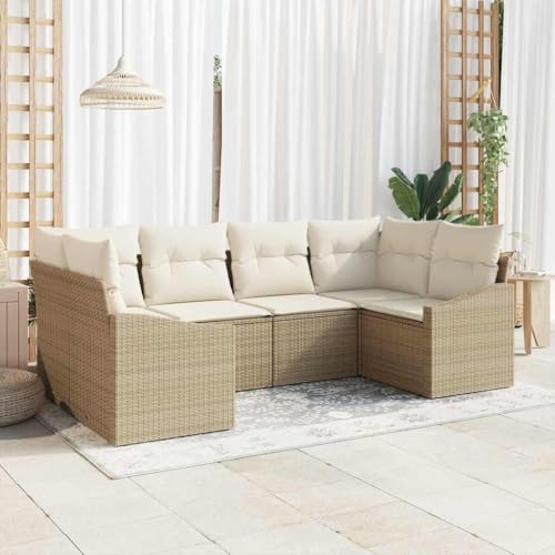 Aiious 6er Set Gartensofa Beige Poly Rattan Komfortabel Verstellbare Fu?e Aiious 6er Set Gartensofa Beige Poly Rattan Komfortabel Verstellbare Fu?e von Aiious