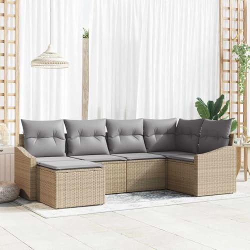 Aiious Modernes Poly Rattan Gartensofa 6 Personen Beige Wetterfeste Outdoor Sitzgruppe Mit Komfortkissen von Aiious