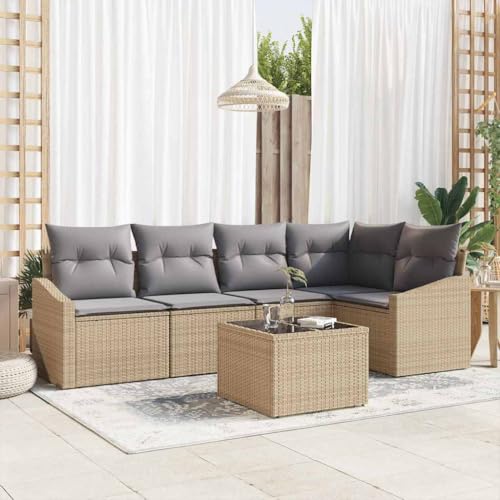 Aiious Poly Rattan Gartensofa Set 6 Personen Beige Outdoor Aiious Poly Rattan Gartensofa Set 6 Personen Beige Outdoor von Aiious