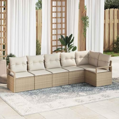 Aiious Poly Rattan Gartensofa Set 6 Personen Beige Outdoor Sessel mit Kissen f¨¹r Balkon Terrasse Aiious Poly Rattan Gartensofa Set 6 Personen Beige Outdoor Sessel mit Kissen f¨¹r Balkon Terrasse von Aiious
