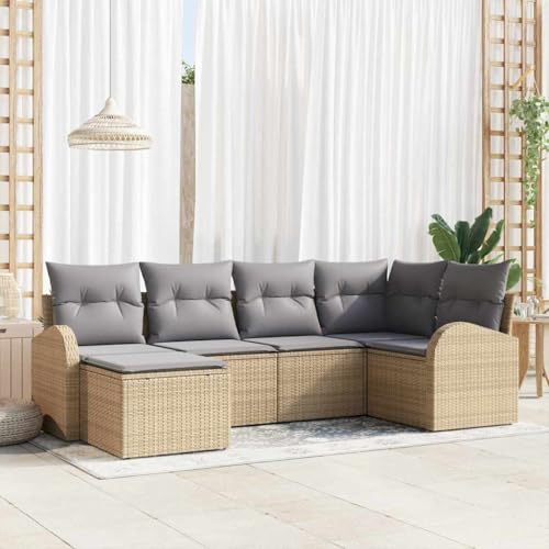 Aiious Sitzgruppe 6 Personen Beige Poly Rattan f¨¹r Drau?en mit Kissen von Aiious