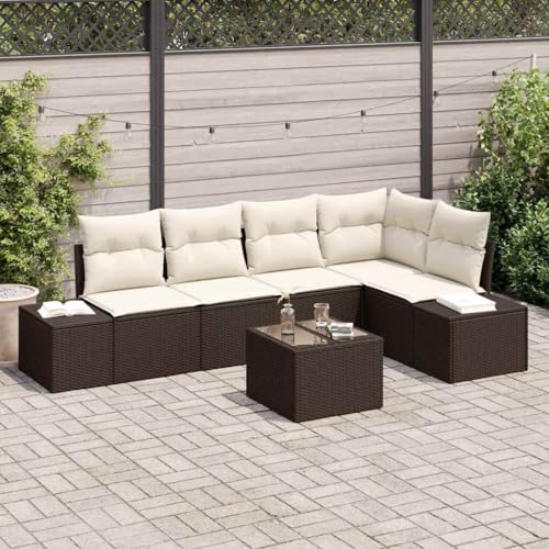 Aiious 6er Gartensofa Set Braun Poly Rattan Stilvoll Komfortabel F¨¹r Drau?en Mit Schaumkissen von Aiious