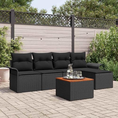 Aiious Wetterfestes Rattan Gartensofa Set 6 Personen Schwarz mit Tisch und Hocker Aiious Wetterfestes Rattan Gartensofa Set 6 Personen Schwarz mit Tisch und Hocker von Aiious