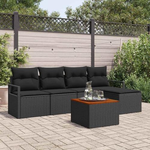 Aiious 6er Set Gartenm?Bel Schwarz Poly Rattan mit Kissen f¨¹r Outdoorbereiche von Aiious