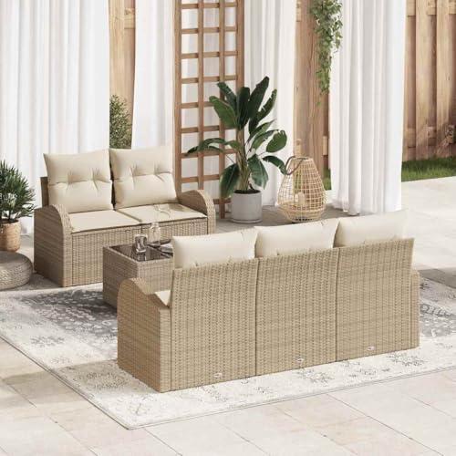 Aiious Garten-Sofa-Set 6 pcs Beige 55 x 55 x 37 cm Poly Rattan Aiious Garten-Sofa-Set 6 pcs Beige 55 x 55 x 37 cm Poly Rattan von Aiious