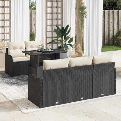 Aiious Garten-Sofa-Set 6 pcs Schwarz 100 x 55 x 73 cm Poly Rattan von Aiious