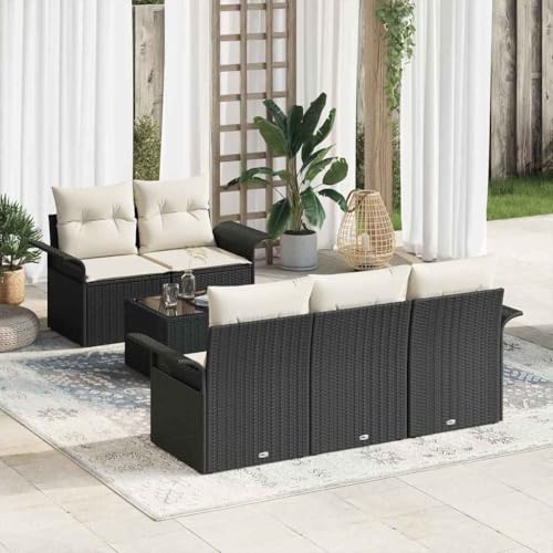 Aiious Garten-Sofa-Set 6 pcs Schwarz und Creme 55 x 55 x 37 cm von Aiious