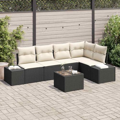 Modernes Gartensofa Set aus Poly Rattan 6 St¨¹ck in Schwarz Ideal f¨¹r Terrasse Modular und Bequem von Aiious
