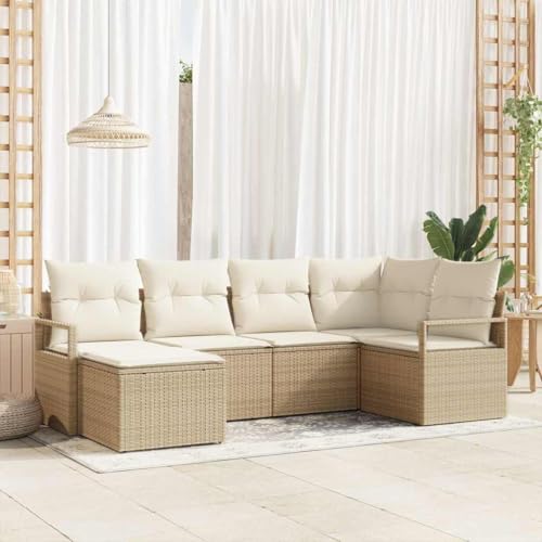 Aiious Modernes 6 Personen Garten Sofa Set Beige Poly Rattan Langlebig Modulares Design von Aiious