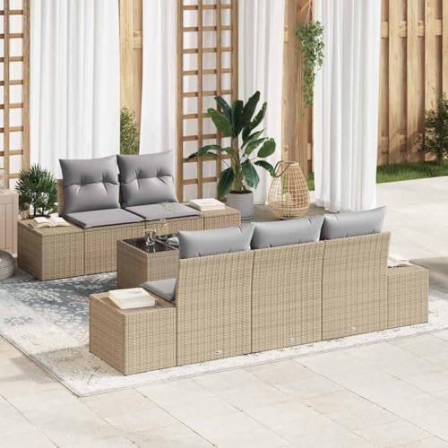 Aiious Beige Poly Rattan Gartensofa Set 6 Stuecke Mit Tisch von Aiious