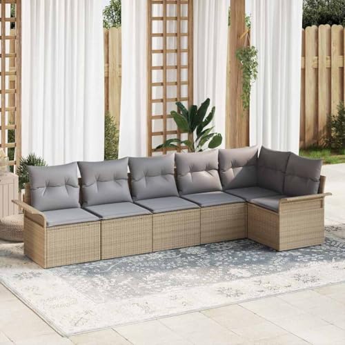 Aiious 6er Set Gartensofa mit Kissen Beige Poly Rattan f¨¹r Aussenbereich Aiious 6er Set Gartensofa mit Kissen Beige Poly Rattan f¨¹r Aussenbereich von Aiious