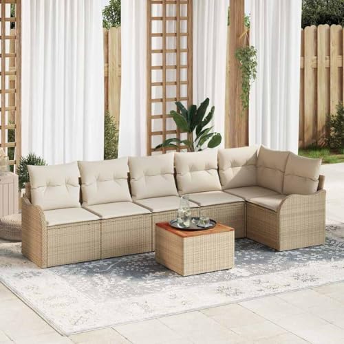 Aiious Modulares Poly Rattan Sofa Set Beige mit Stauraum und Tisch 7 TLG von Aiious