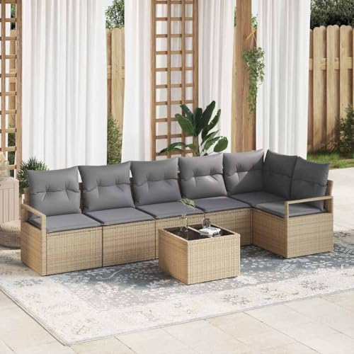 Aiious Poly Rattan Gartensofa Set 7 St¨¹ck in Beige f¨¹r Outdoor Nutzung Aiious Poly Rattan Gartensofa Set 7 St¨¹ck in Beige f¨¹r Outdoor Nutzung von Aiious