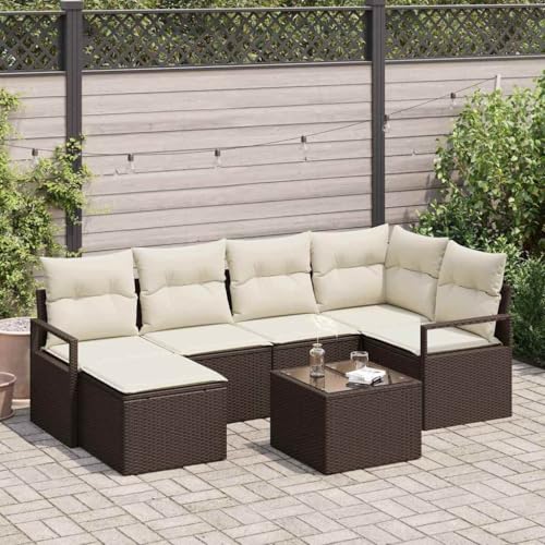 Aiious Modernes 7 Pcs Gartensofa Set Braun Wetterfest Poly Rattan Modular Flexibel von Aiious