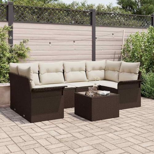 Aiious Modernes Poly Rattan Gartensofa Set 7 St¨¹ck Inklusive Tisch Robust Wetterbestaendig Bequem von Aiious