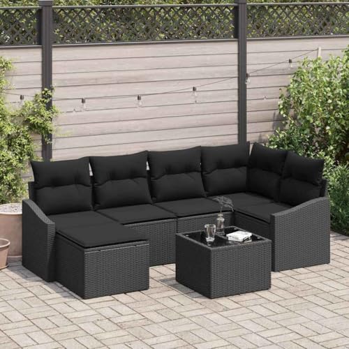 Aiious Modulares Poly Rattan Sofa Set 7 pcs f¨¹r Outdoor Schwarz mit bequemen Kissen von Aiious