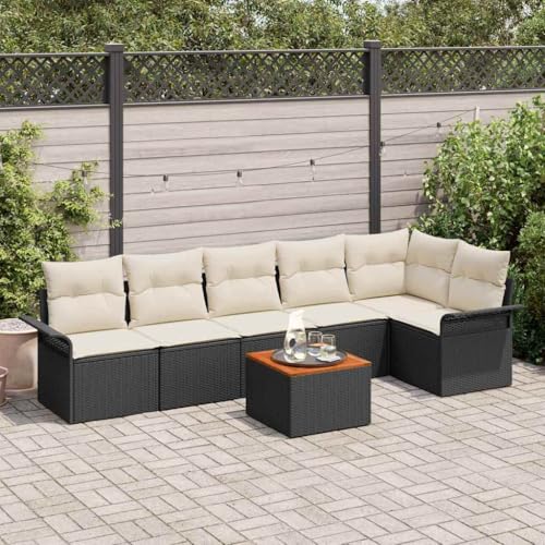 Aiious Robustes Gartensofa Set in Schwarz 7tlg Poly Rattan Pflegeleicht von Aiious