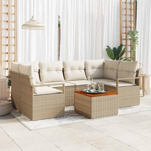 Aiious Gartensofa Set 7 Personen Beige Poly Rattan mit Kissen und Tisch Aiious Gartensofa Set 7 Personen Beige Poly Rattan mit Kissen und Tisch von Aiious