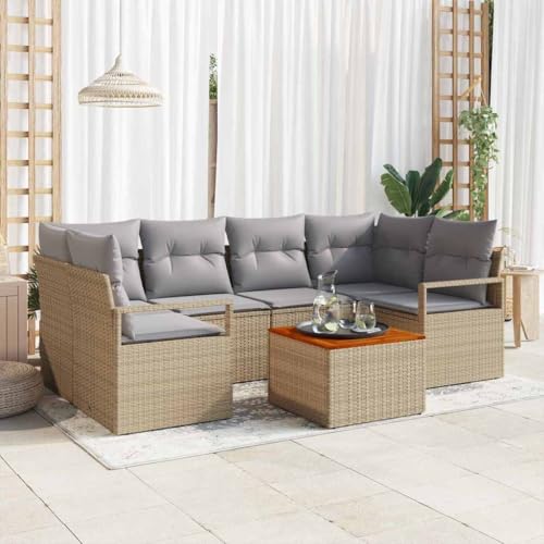 Aiious Poly Rattan Gartensofa Set 7tlg mit Kissen Beige f¨¹r Terrasse und Garten von Aiious