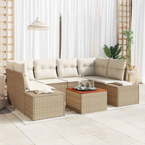 Aiious Gartensofa-Set mit 7 Stuecken Kissen Poly Rattan Beige von Aiious
